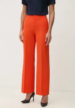 Sisley pantaloni femei, culoarea portocaliu, drept, high waist imagine