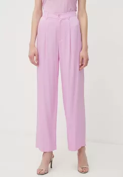 Sisley pantaloni femei, culoarea roz, drept, high waist imagine