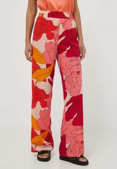 Sisley pantaloni femei, culoarea roz, drept, high waist imagine