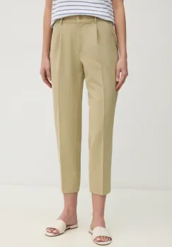 Sisley pantaloni femei, culoarea verde, drept, high waist imagine