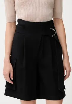 Sisley pantaloni scurti culoarea negru, uni, high waist, 4G48L901I imagine