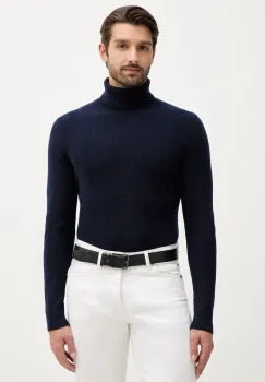 Sisley pulover culoarea bleumarin, cu guler, 18AYS200X imagine