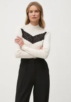 Sisley pulover de lana femei, culoarea bej, light, cu turtleneck, 1M9AL201V imagine