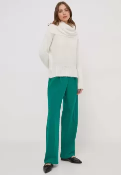 Sisley pulover din amestec de lana femei, culoarea bej, cu guler imagine