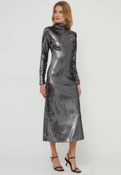 Sisley rochie culoarea argintiu, maxi, evazati imagine