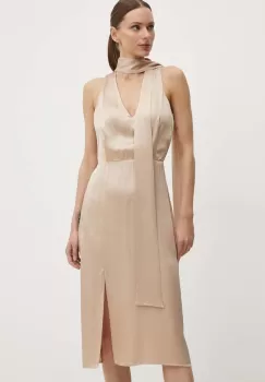 Sisley rochie culoarea bej, midi, mulata, 4S7BLV06I imagine