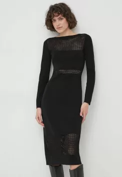 Sisley rochie culoarea negru, midi, mulata imagine