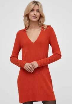 Sisley rochie culoarea portocaliu, mini, drept imagine