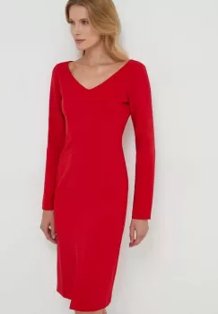 Sisley rochie culoarea rosu, midi, drept imagine