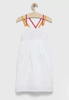 Sisley rochie din bumbac pentru copii culoarea alb, midi, evazati imagine