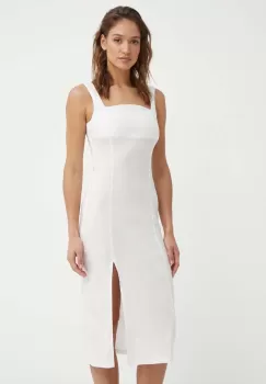 Sisley rochie din in culoarea bej, midi, drept imagine