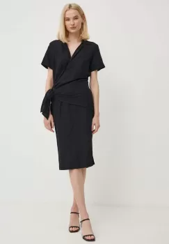 Sisley rochie din in culoarea negru, midi, drept imagine