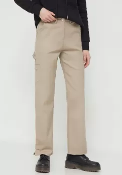 Sixth June pantaloni de bumbac culoarea bej, fason cargo, high waist imagine