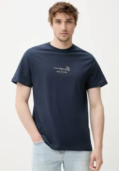 Solid tricou din bumbac PEDRO barbati, culoarea bleumarin, cu imprimeu, 21108606 194010 imagine