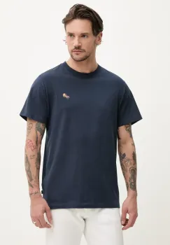 Solid tricou din bumbac PEI barbati, culoarea albastru marin, cu imprimeu, 21108607 194010 imagine