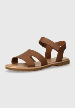 Sorel sandale de piele ELLA III ANKLE STRAP femei, culoarea maro, 2076821242 imagine
