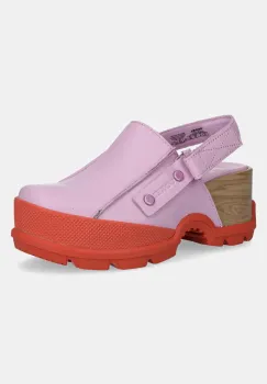 Sorel sandale de piele ROAMN CLOG RBR femei, culoarea violet, cu platforma, 2113141572 imagine