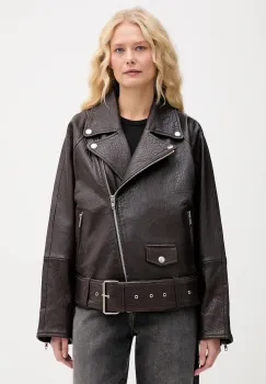 Stand Studio geaca ramones de piele Romy culoarea maro, de tranzitie, oversize, 66617-7970 imagine