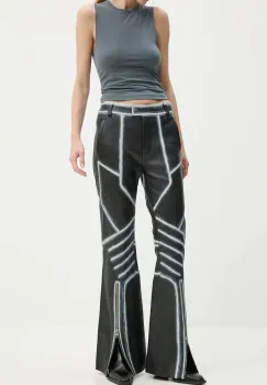 Stand Studio pantaloni de piele Moto Trousers Detailed femei, culoarea negru, evazati, high waist, 62287-7030 imagine