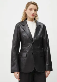 Stand Studio sacou de piele Mina culoarea negru, un singur rand de nasturi, neted, 66391-7850 imagine