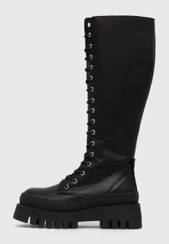 Steve Madden ghete de piele Carina femei, culoarea negru, cu platforma, SM11002682 imagine