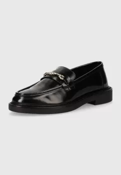 Steve Madden mocasini de piele Huddles femei, culoarea negru, cu toc plat, SM11002911 imagine