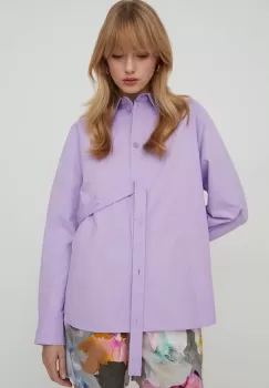 Stine Goya camasa din bumbac Martina Solid femei, culoarea violet, cu guler clasic, relaxed imagine