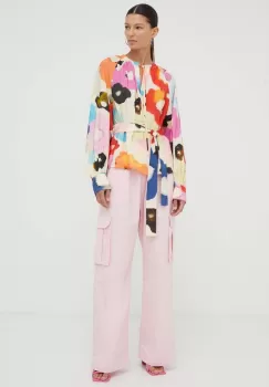 Stine Goya pantaloni de bumbac Fatuna culoarea roz, drept, high waist imagine