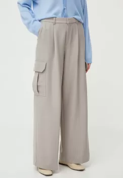 Stine Goya pantaloni femei, culoarea gri, lat, high waist imagine