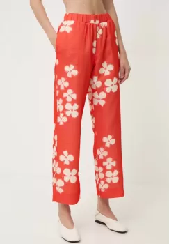 Stine Goya pantaloni femei, culoarea portocaliu, drept, high waist, SG5868 imagine