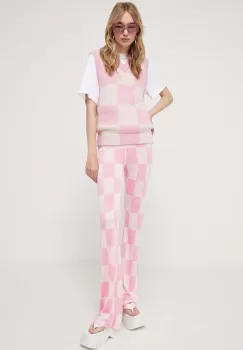 Stine Goya pantaloni femei, culoarea roz, evazati, high waist imagine