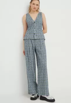 Stine Goya pantaloni femei, culoarea verde, lat, high waist imagine