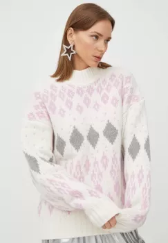 Stine Goya pulover de lana femei, culoarea bej, calduros, cu turtleneck imagine