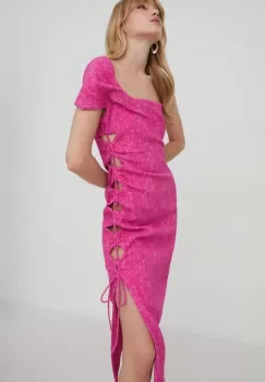 Stine Goya rochie Annete culoarea roz, midi, mulata imagine