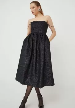 Stine Goya rochie din amestec de lana culoarea negru, midi, evazati imagine