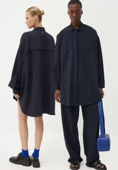 Sunnei camasa din lana culoarea albastru marin, cu guler clasic, relaxed, RTWXSHR006 imagine