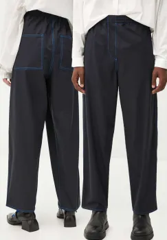 Sunnei pantaloni culoarea albastru marin, drept, high waist, RTWXBOT001 imagine