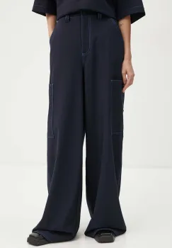 Sunnei pantaloni din lana culoarea albastru marin, drept, high waist, RTWWBOT002 imagine