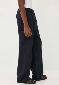 Sunnei pantaloni din lana culoarea albastru marin, drept, RTWMBOT007 imagine