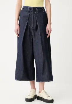 Sunnei pantaloni scurti jeans culoarea bleumarin, uni, high waist, RTWXBOT025 imagine