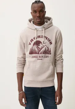 Superdry bluza barbati, culoarea bej, cu gluga, cu imprimeu, M2013699A-2AH imagine