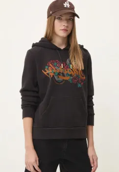Superdry bluza femei, culoarea negru, cu gluga, cu imprimeu, W2012130A-02A imagine