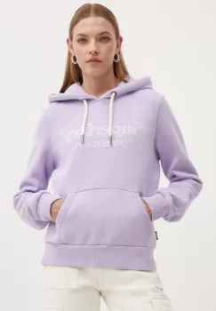 Superdry bluza femei, culoarea violet, cu gluga, cu imprimeu imagine