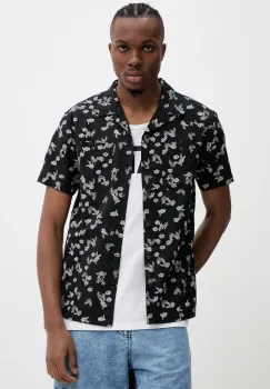 Superdry camasa din amestec de in barbati, culoarea negru, cu guler clasic, regular, M4010793A-F8M imagine
