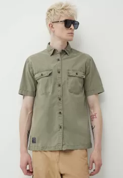 Superdry camasa din bumbac barbati, culoarea verde, cu guler clasic, regular imagine