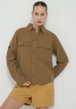 Superdry camasa din bumbac femei, culoarea verde, cu guler clasic, relaxed imagine