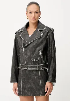 Superdry geaca biker de piele imagine