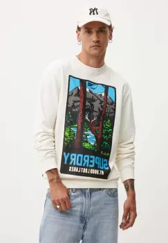 Superdry hanorac de bumbac barbati, culoarea bej, cu imprimeu, M2014112A-2YW imagine