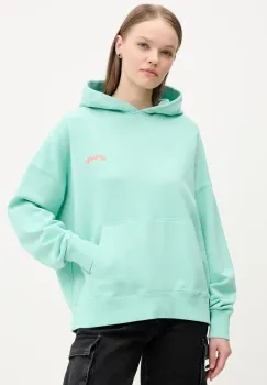 Superdry hanorac de bumbac femei, culoarea turcoaz, cu gluga, neted, W2012281A-2MD imagine