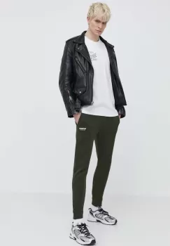 Superdry pantaloni de trening culoarea verde, neted imagine